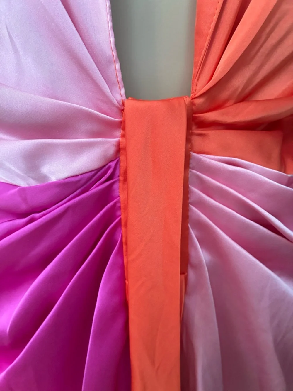 Fashion Nova Pink & Orange Satin Colorblock Tie-Front Mini Dress - Picture 6 of 8